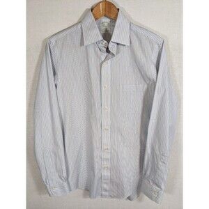 Brooks Brothers Milano Dress Shirt Light Blue Striped Cotton Non-Iron 14.5-33